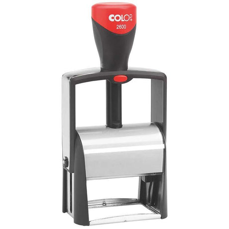 Colop Stamp Printer 2600 with metal frame, 37x58mm area, ideal for business branding and repetitive office tasks.