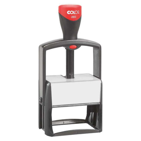 Colop Stamp Printer 2800 with metal frame, 49x68mm, designed for durable and precise office stamping in sleek black finish.