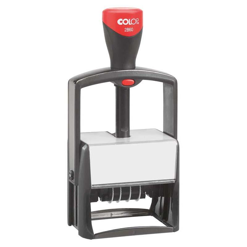 Colop Stamp Dater 2860 with metal frame and dual pad, perfect for efficient office date stamping and document organization.