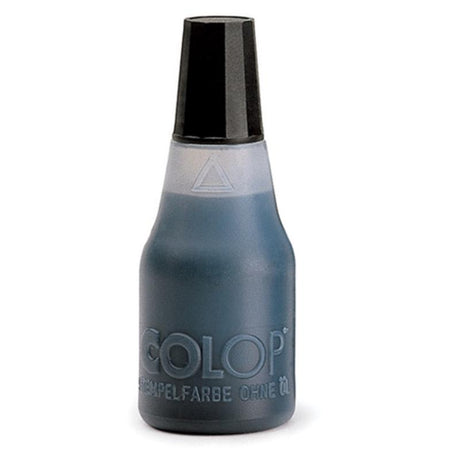 Colop Stamp Pad Ink in black, 25ml bottle for vibrant, lasting impressions in crafting and office projects.