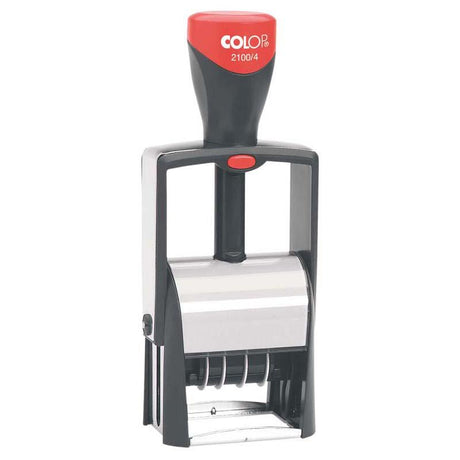 Colop Stamp Dater 2100/4 in sleek black, robust metal frame for efficient date marking, ideal for office use.