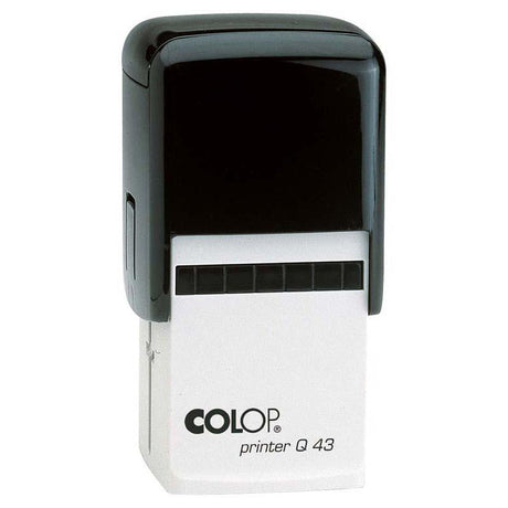 Black self-inking Colop Stamp Printer Q43, 43x43mm, designed for customizable designs and efficient stamping.