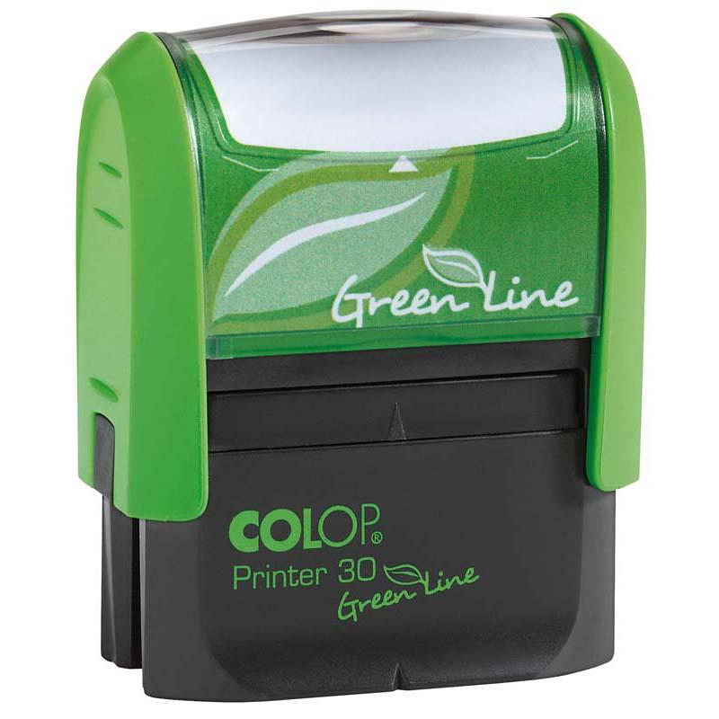 Eco-friendly Colop Stamp Printer Greenline 30, a compact self-inking stamp in black for versatile, sustainable marking.