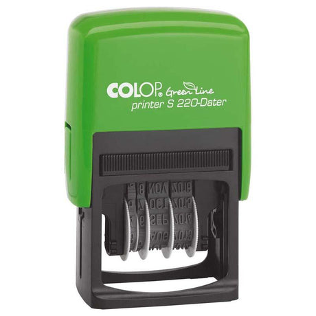 Eco-friendly Colop Stamp Dater Greenline S220, self-inking, 4mm date size for quick, precise impressions on documents.