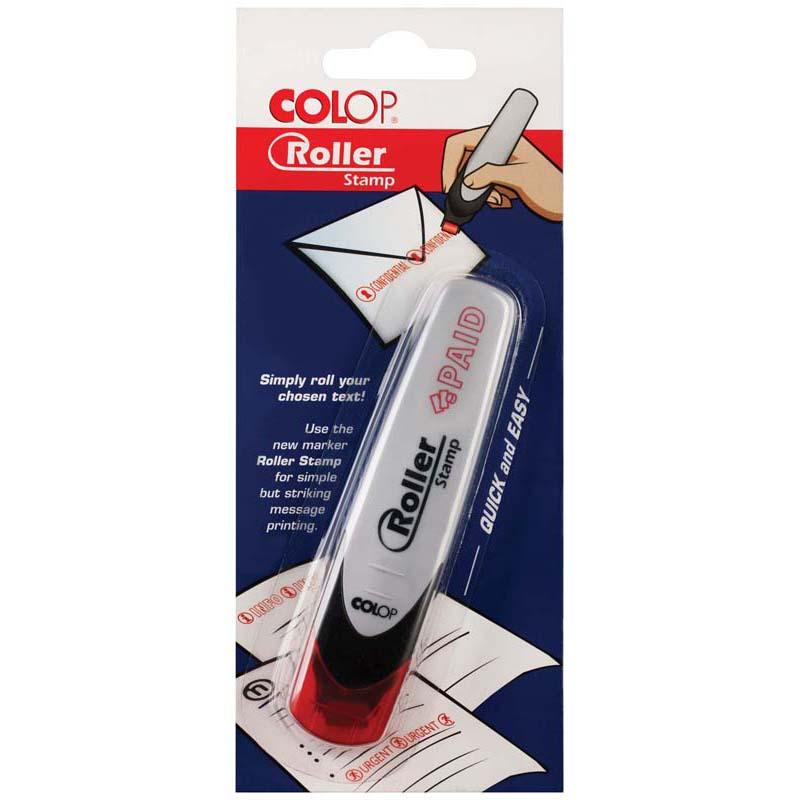 Colop Roller Stamp Paid with black ink for multiple impressions, ensuring clear 7.5mm 'Paid' messages for efficient workflow.