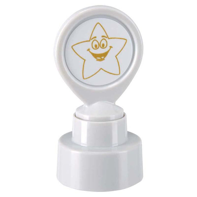 Vibrant gold star motivational stamp for rewarding students, featuring self-inking design and humorous imprints.