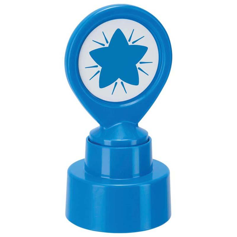 Self-inking blue star motivational stamp for teachers, offering 15,000 impressions to inspire and reward students.