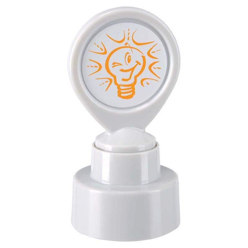 Bright orange motivational stamp with a light bulb design for teachers to inspire and reward students, providing 15,000 impressions.