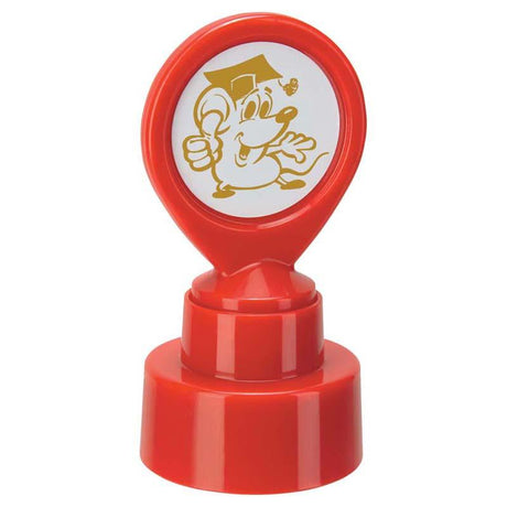 Gold self-inking motivational stamp featuring a Happy Mouse design, perfect for rewarding students in the classroom.