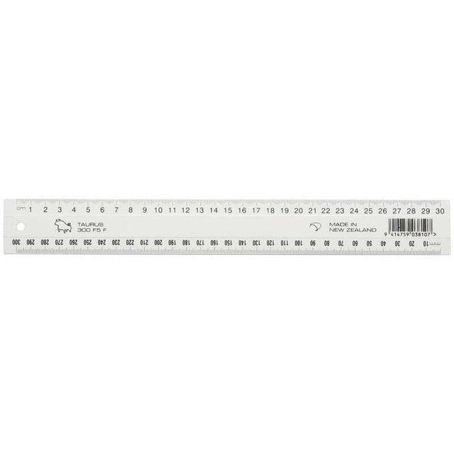 Taurus Ruler 300mm White, a durable Styrene ruler with clear cm/mm graduations for precise measurement and straight lines.