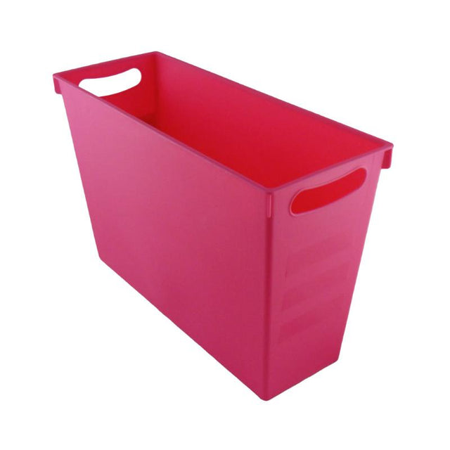 Vibrant pink Taurus Magazine Rack, stylishly organizing documents and magazines for work or home with a portable design.