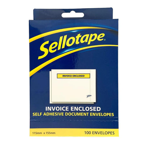 Sellotape Labelopes for shipping, 155x115mm, 100 pack, durable, tear-proof, water-resistant with high-quality adhesive.