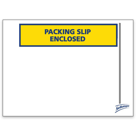 Sellotape Labelopes Packing Slip Enclosed 115x155mm, durable, tear-proof, and water-resistant, bulk pack of 1000 for efficient shipping.