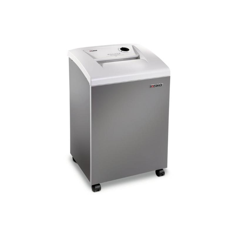 Dahle 610 P6 cross-cut shredder for secure, heavy-duty paper disposal with 100L waste volume and mobile design.