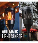 Solar Torch Zapper by Skeeter Hawk: flickering flame and UV light for bug-free outdoor gatherings with stunning design.