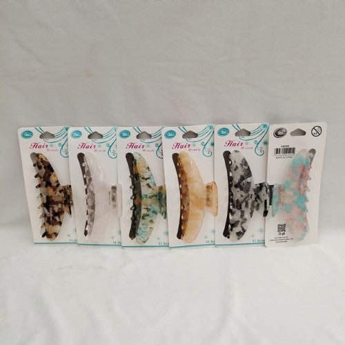 Set of 12 assorted hair clips measuring 11.5cm, featuring vibrant colors and unique designs for versatile styling.