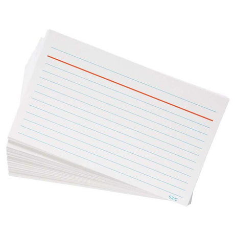 Collins System Card Feints 53C pack of 100, 127x76mm, durable white cards for note-taking, sketching, and organizing ideas.