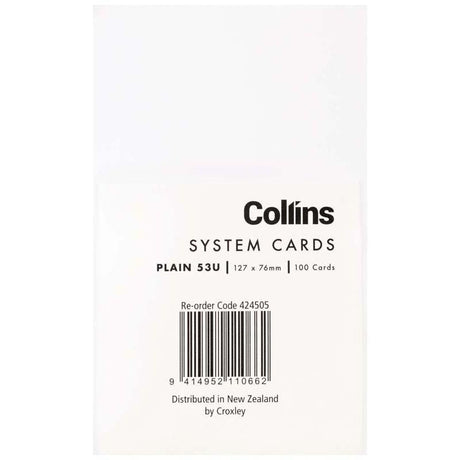 Plain 53U system cards, 127x76mm, pack of 100, ideal for labeling, organizing, and note-taking in homes or offices.