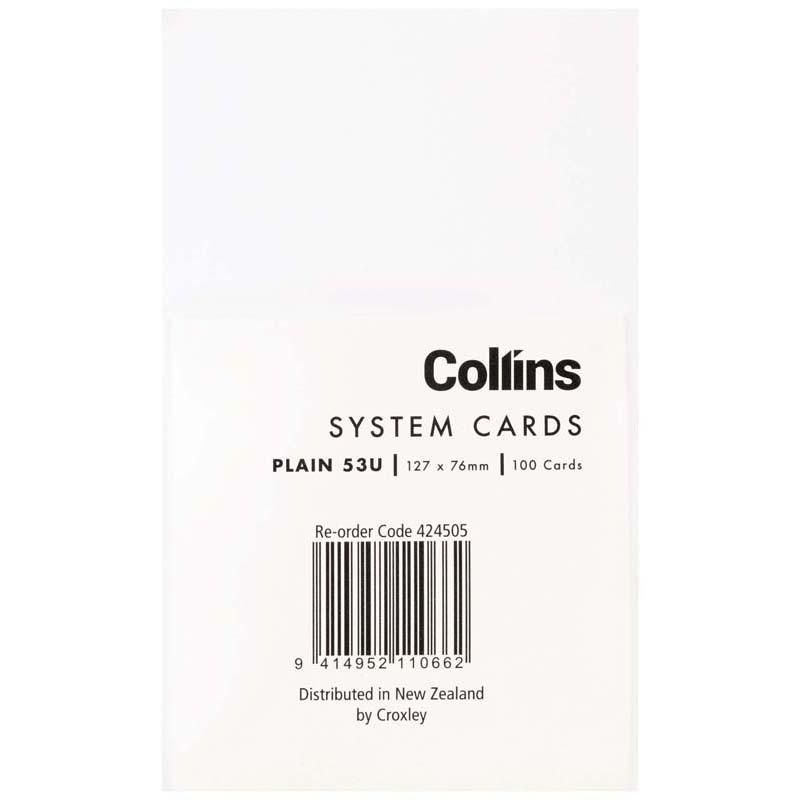 Collins System Card Plain 53U 127x76mm Pack 100