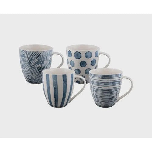 Set of 4 colorful Bundanoon 500ml mugs, featuring whimsical designs, perfect for tea, coffee, and soups.