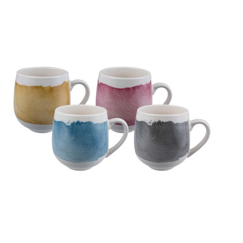 Huggie Mug Set of 4 features whimsical designs in durable New Bone China, perfect for stylish sipping of tea, coffee, and soup.