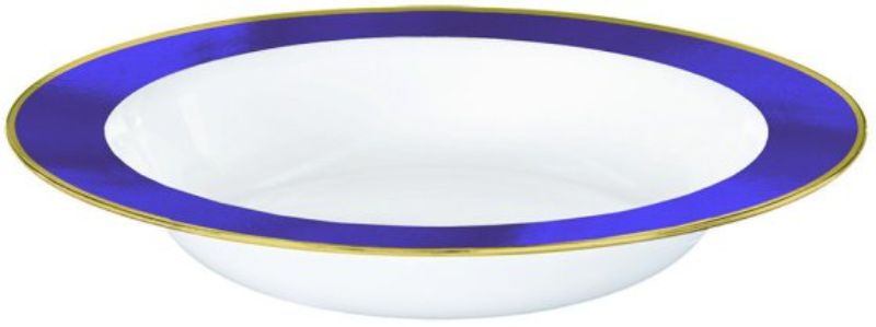 Premium white plastic bowls with a stylish purple border, 354ml size, ideal for versatile indoor or outdoor use. Pack of 10.