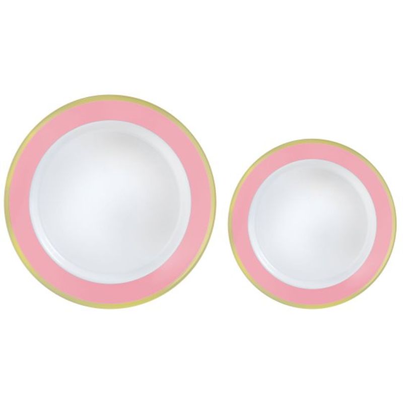 Premium plastic plates with a stylish pink border, pack of 20, ideal for elegant dining and special occasions.