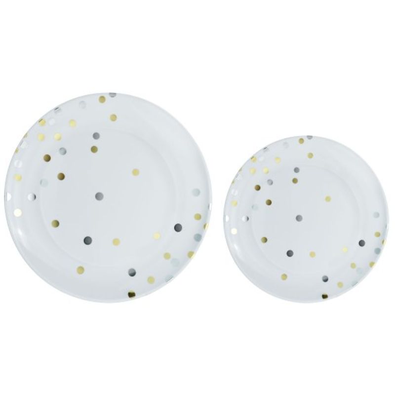 Premium Plastic Plates Hot Stamped with Gold & Silver Dots - Pack of 20