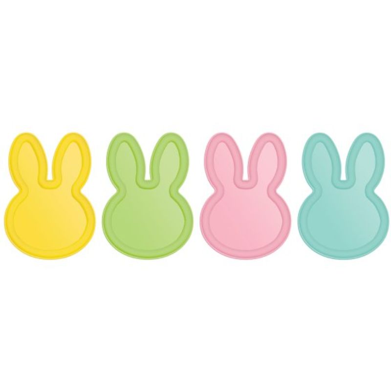 Easter Bunny-shaped melamine plates for festive gatherings, measuring 25cm x 18cm, perfect for treats and desserts.