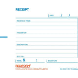 Compact red receipt book with 50 duplicate sets, ensuring clear transaction records and easy management for businesses.