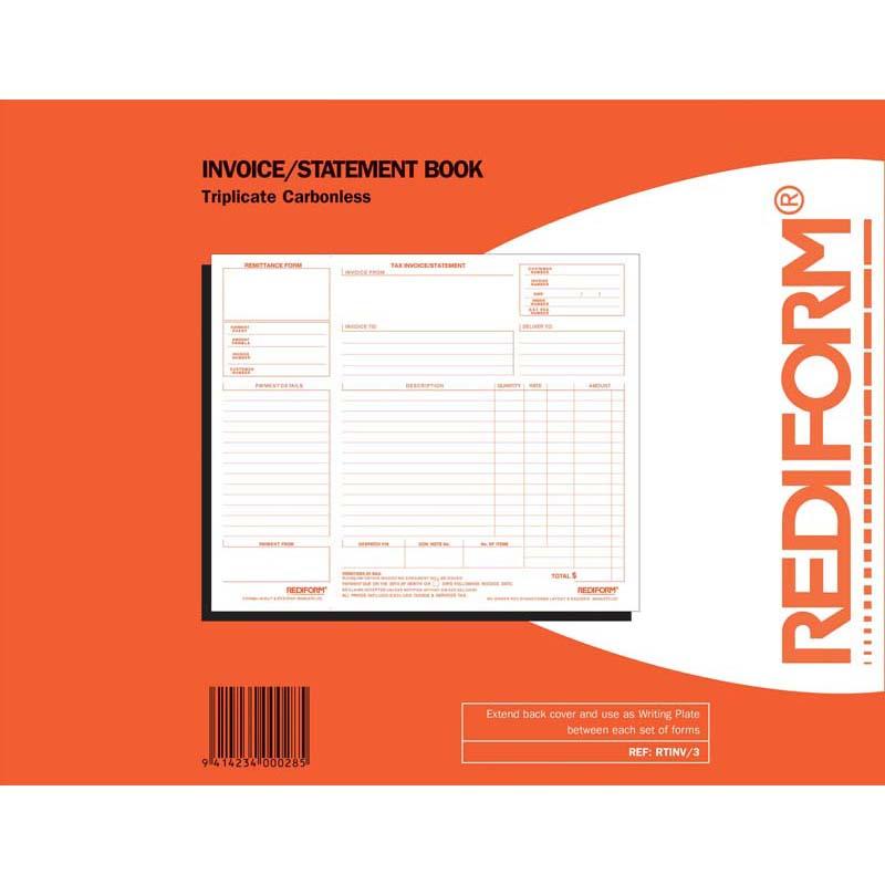 Rediform Book Invoice Statement Triplicate with 50 pages for organized invoicing, featuring clear layout and self-carbonating paper.