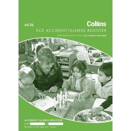 Collins A5DL Accident Illness Register, no carbon required, 100 leaves, durable design for efficient incident documentation.