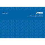 Collins Tax Invoice book with 50 no carbon required duplicates, made from durable 55 GSM paper, ideal for professional invoicing.