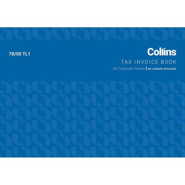 Collins Tax Invoice 78/50TL1, triplicate invoices, no carbon needed, 55 GSM, for clear, organized business invoicing.