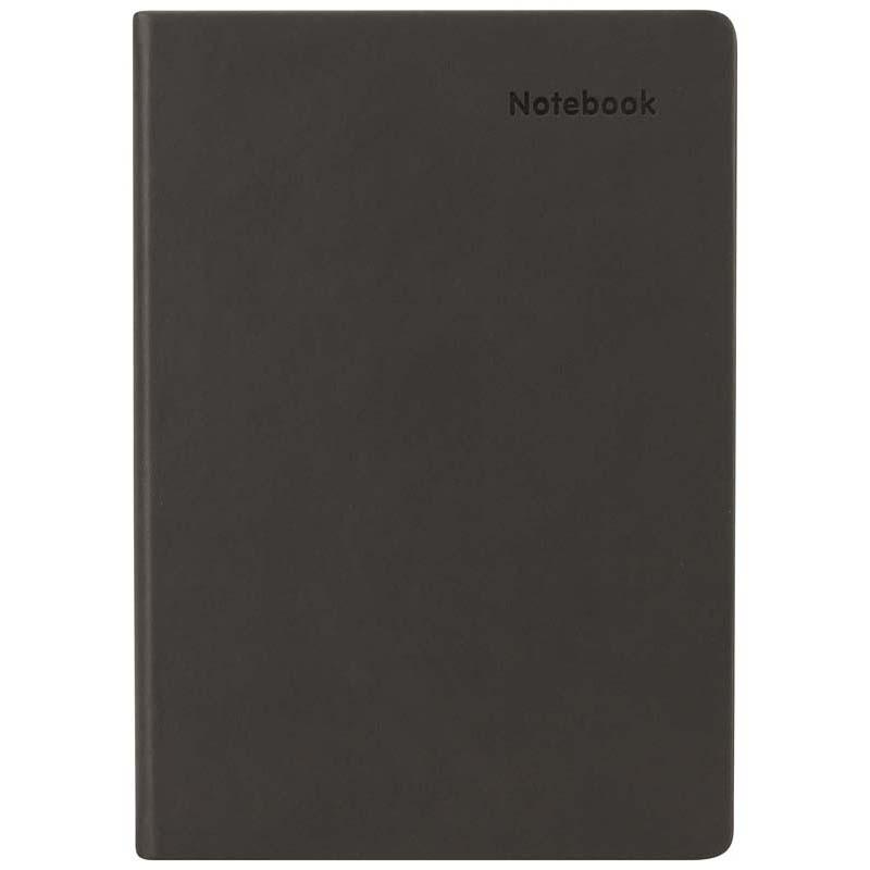 Stylish A5 dark grey notebook with 192 ruled pages, soft PU padding, and a handy back pocket for notes.