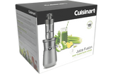 Fusion Slow Juicer by Cuisinart in metallic grey, featuring a 200W motor, easy clean mesh-free filter, and ultra-quiet operation.