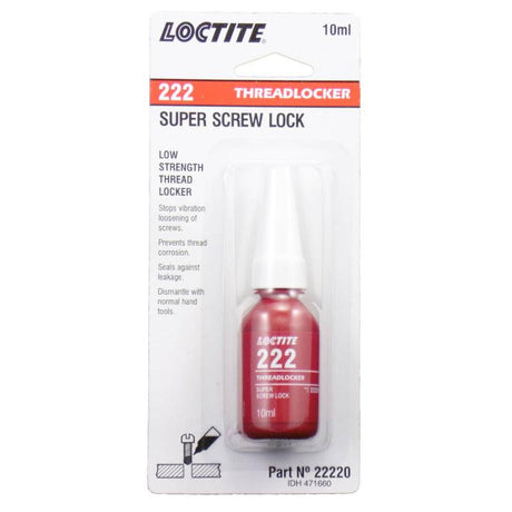 Loctite 222 Threadlocker in a 10ml bottle, prevents screw loosening and corrosion, ideal for automotive and DIY projects.