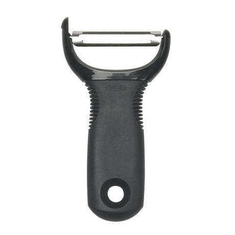 OXO Good Grips Y-Peeler with pivoting stainless steel blade and comfortable slip-proof handle, ideal for efficient peeling.