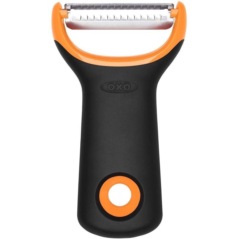 3-piece OXO Good Grips peeler set featuring ergonomic Y-shaped design, sharp stainless steel blades, and non-slip handles.