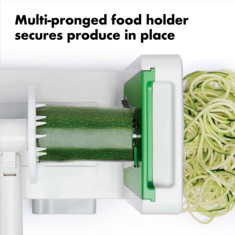 OXO Good Grips Tabletop Spiralizer with three stainless steel blades for effortlessly creating vegetable noodles and spirals.