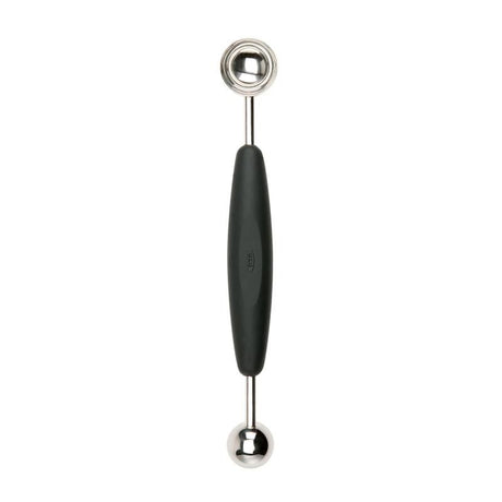 OXO Good Grips Melon Baller with dual stainless steel scoops, ergonomic handle for easy fruit and veggie preparation.