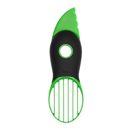 3-in-1 Avocado Slicer with non-slip grip, stainless steel pitter, and fan blade for perfect slices and easy pit removal.