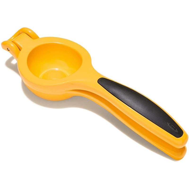 OXO Good Grips Citrus Squeezer in aluminum features non-slip handles for easy, efficient juicing of lemons and limes.