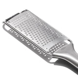 Sleek OXO Steel Medium Grater with sharp stainless steel teeth for effortless grating of cheese, vegetables, and chocolate.