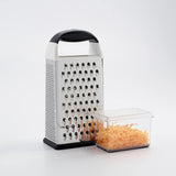 Versatile OXO Good Grip Box Grater with four grating surfaces and attachable storage container for easy food preparation.