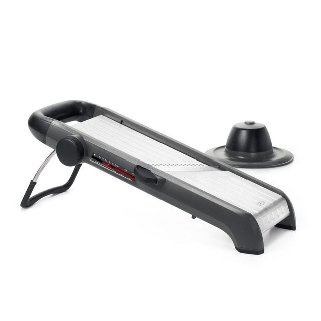 OXO Good Grips Chef's Mandoline Slicer with stainless steel blade; offers 21 cutting options for precise, safe slicing of fruits and vegetables.