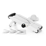 OXO Good Grips V-Blade Mandoline Slicer with adjustable thickness, sharp stainless steel blade, and textured surface for smooth slicing.