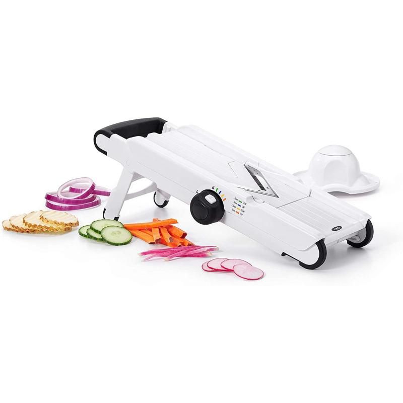 Versatile OXO Good Grips Mandoline Slicer for precise slicing of fruits and vegetables with adjustable thickness and safety features.