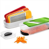 OXO Good Grips Complete Grate & Slicer Set with four interchangeable surfaces for easy grating and slicing of food.