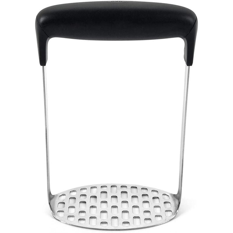 OXO Good Grips Smooth Potato Masher with a comfortable handle and fine-grid plate for effortless, lump-free mashing.